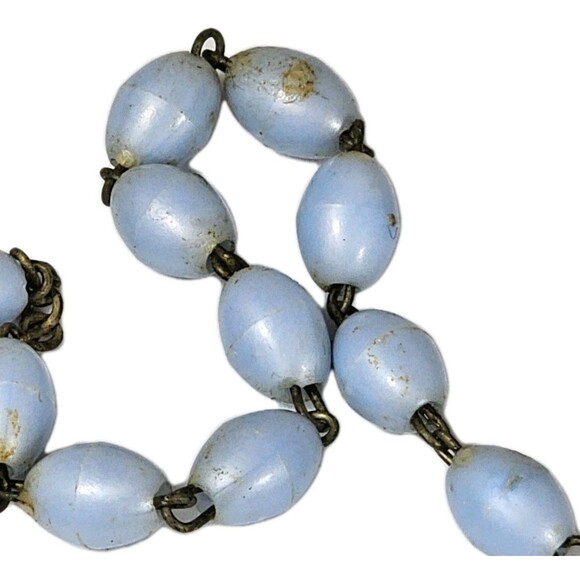 Vintage Light Blue Rosary Beads with Ornate Brass Crucifix & Mary Centerpiece - Picture 7 of 12